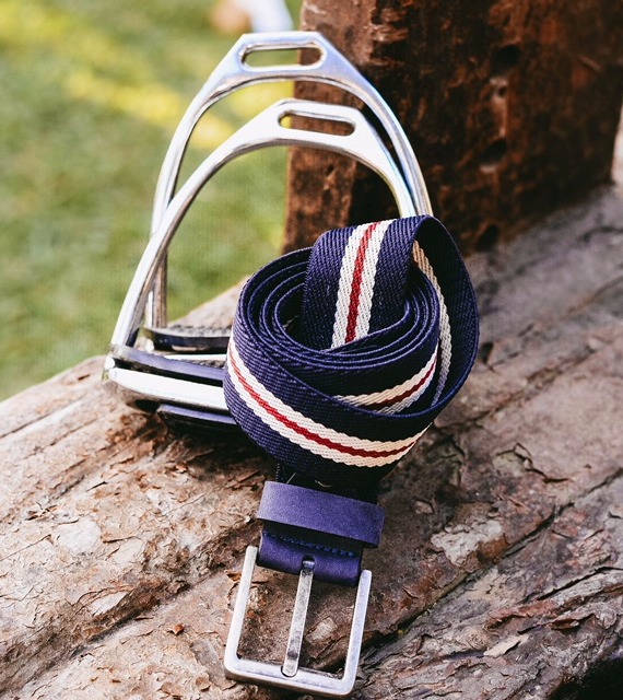 Cinto De Elástico Listras Marinho, Off White E Vermelho Couro Rocket Marinho - 85