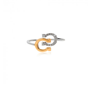 Anel Ferraduras com Diamantes em Ouro Branco