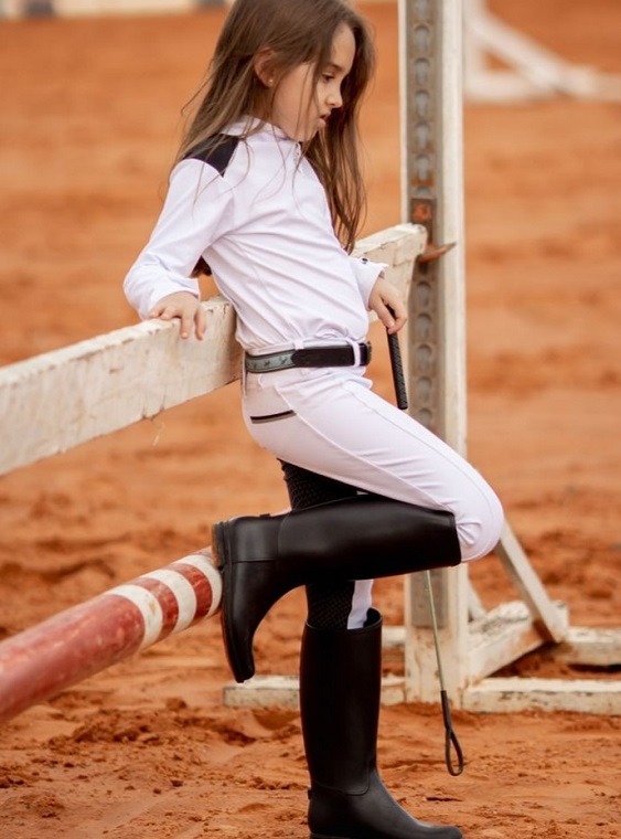 Culote Hipismo Kids Prova Branco e Preto Legging Horse SA