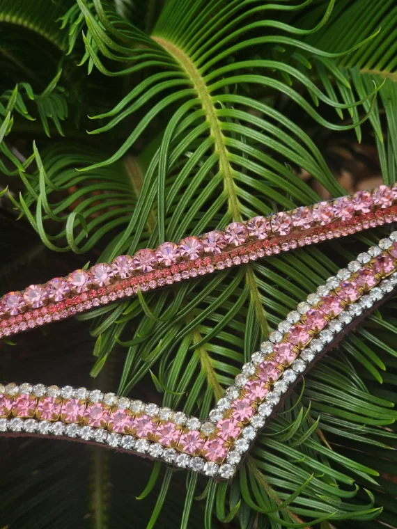 Testeira Rosa Bebe + Brilho de Sela (strass 3 fileiras)