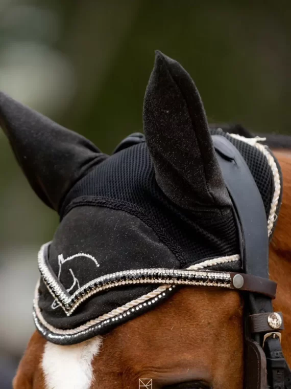Testeira em V - Preto + Prateado (strass 3 fileiras)
