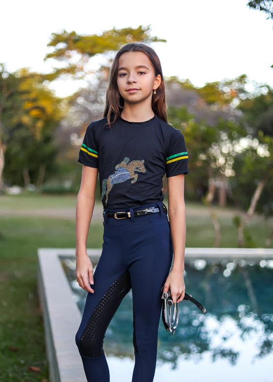 Camisa Hipismo Treino Kids Manga Curta Preta Brasil Horse SA