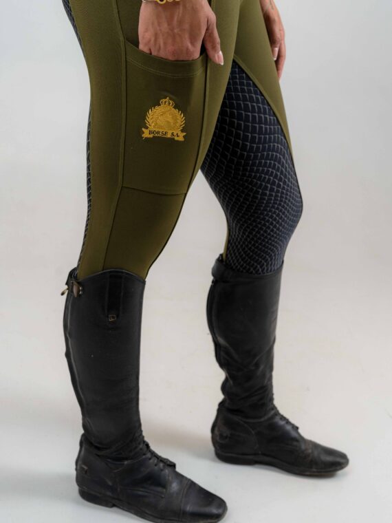 Culote Hipismo Legging Treino Verde Musgo e Preto Horse SA
