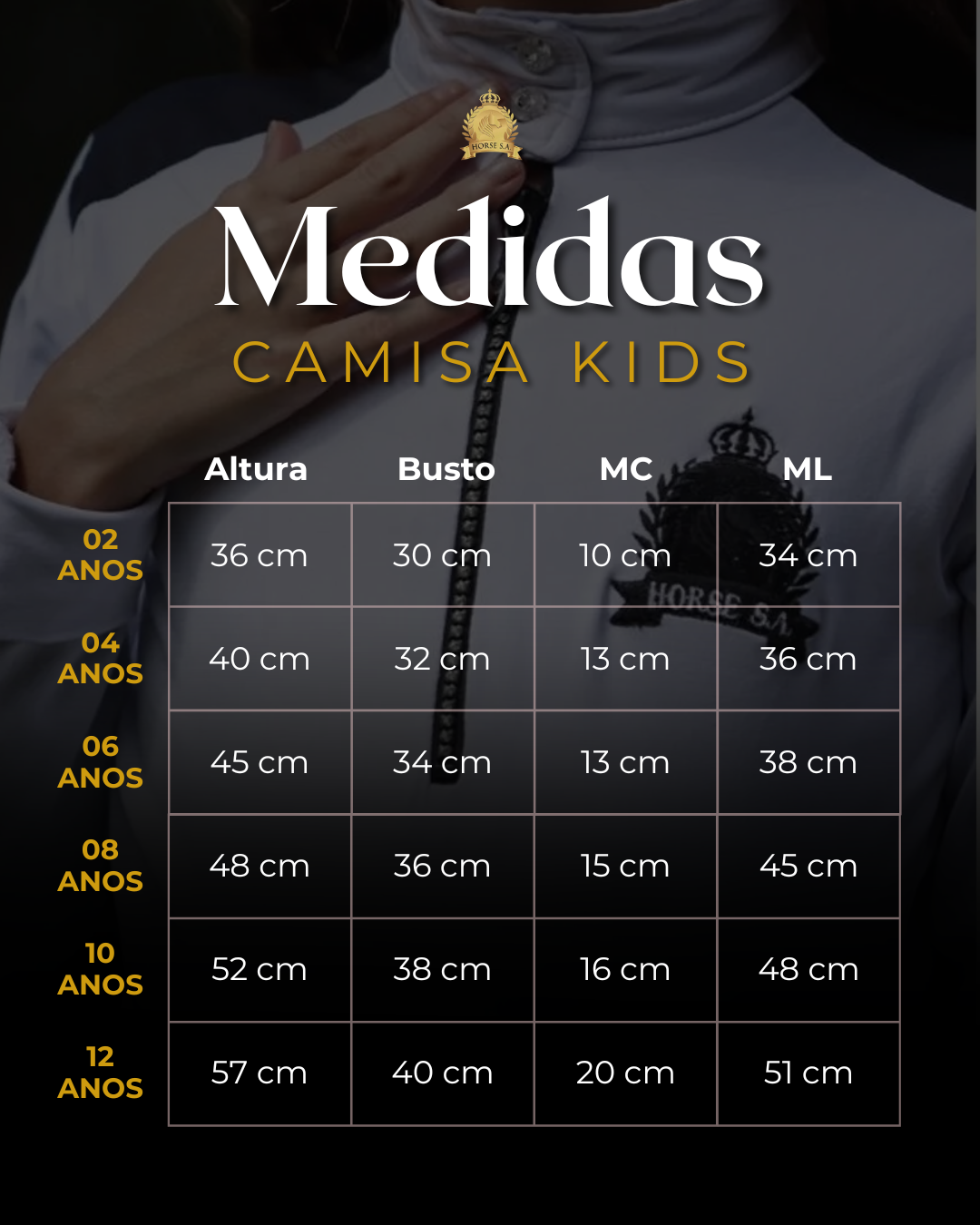 Camisa Hipismo Treino/Prova Kids Manga Curta Branca Silk Preto Horse SA - Imagem 4
