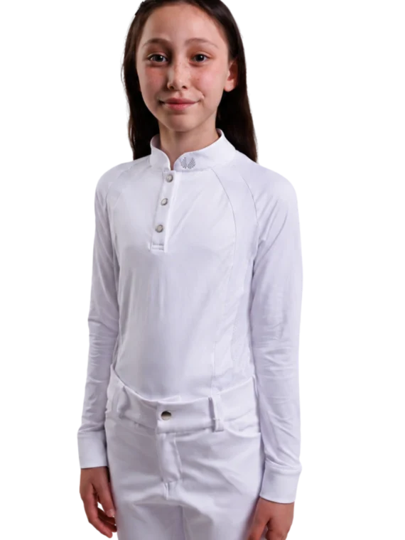 Blusa Prova Infantil Hipismo Fresh Manga Longa - Branca