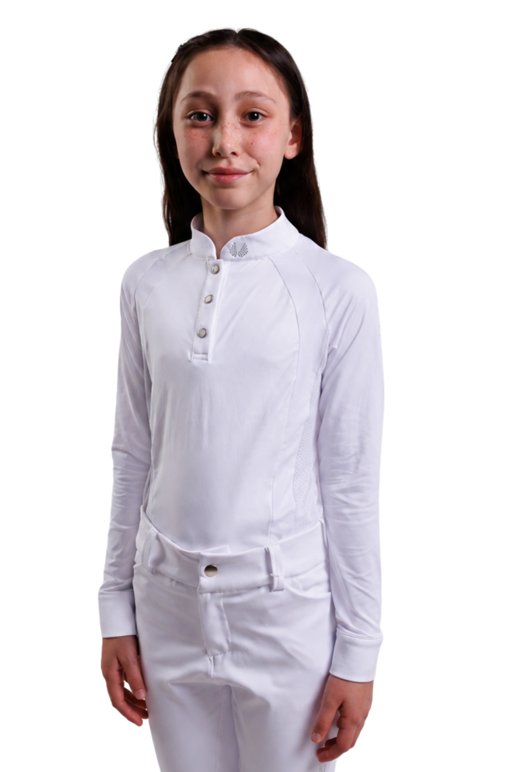 Blusa Prova Infantil Hipismo Fresh Manga Longa - Branca